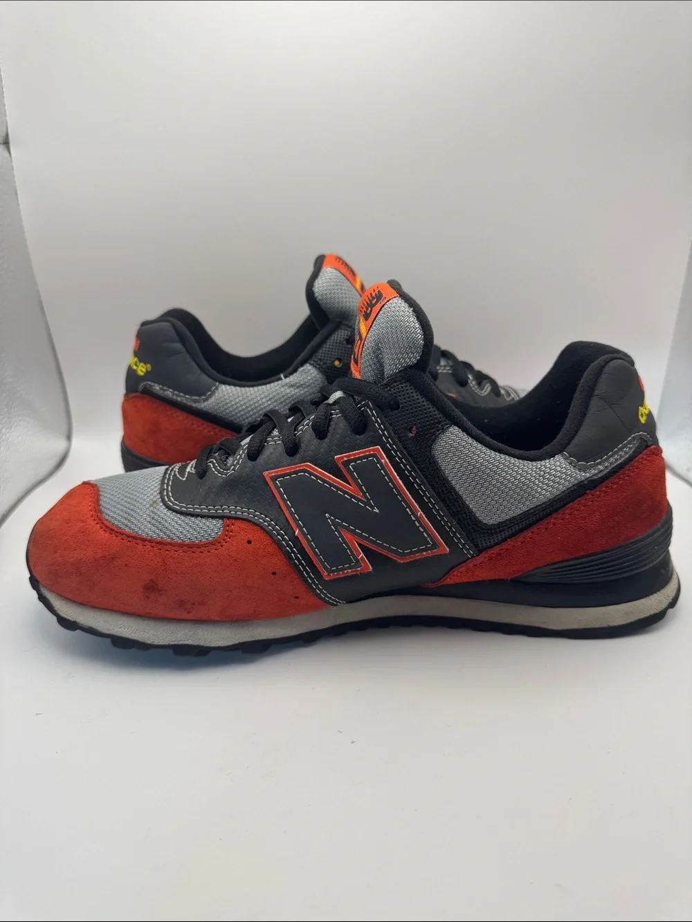 New Balance 574 Grey & Red Suede Athletic Shoes M574Jrb